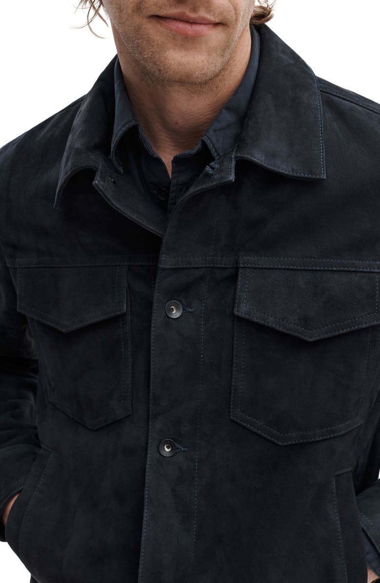 rag & bone Suede Trucker Jacket, Alternate, color, Navy