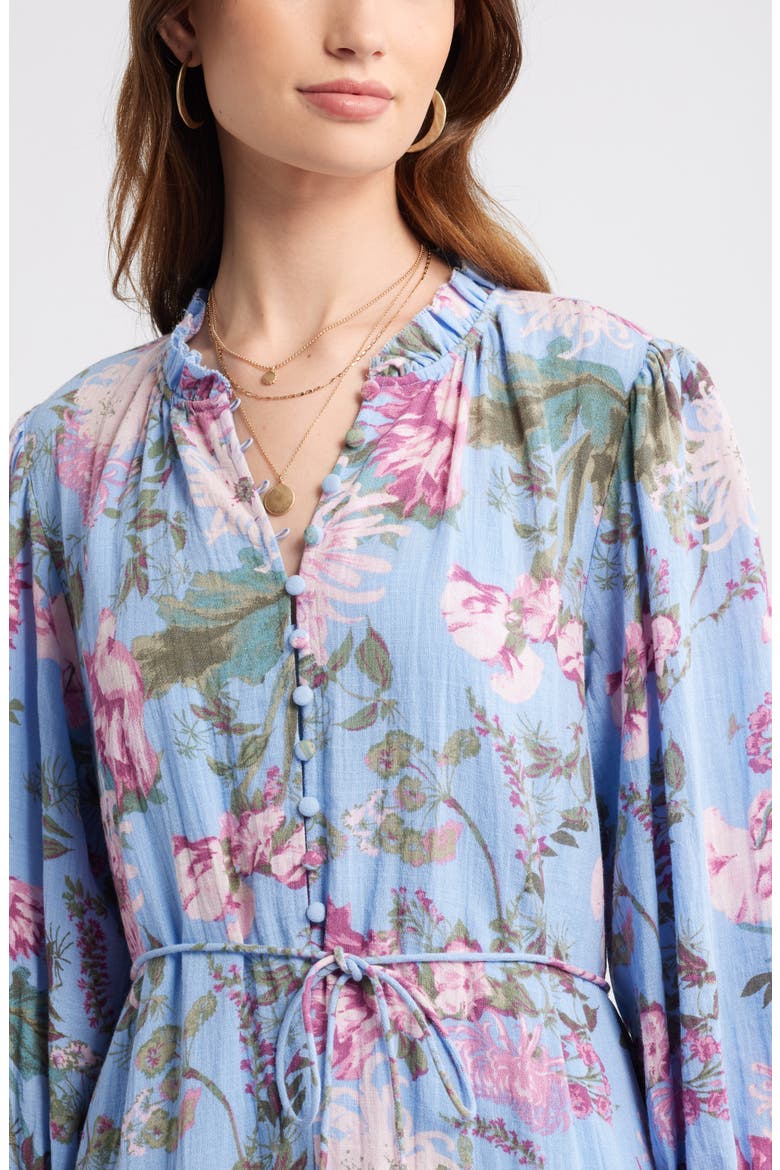 Floral Long Sleeve Drop Waist Dress, Alternate, color, BLUE GARDEN FLORAL