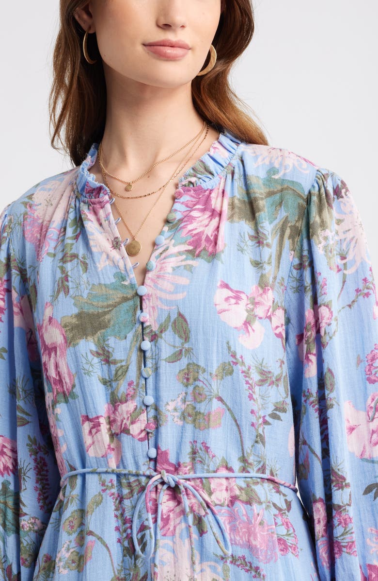 Treasure & Bond Floral Long Sleeve Drop Waist Dress, Alternate, color, Blue Garden Floral