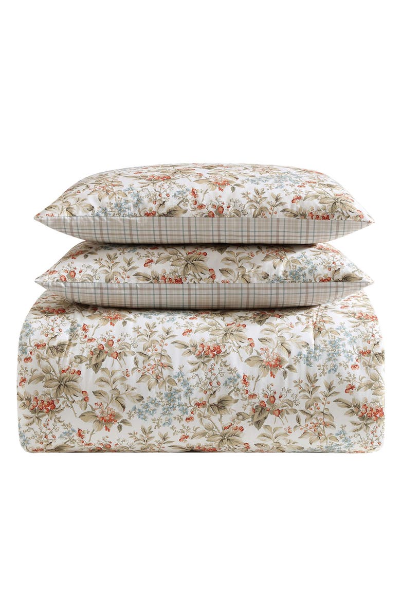 Laura Ashley Cotton 3-Piece Comforter & Sham Quilt Set, Main, color, Persimmon/ Wheat