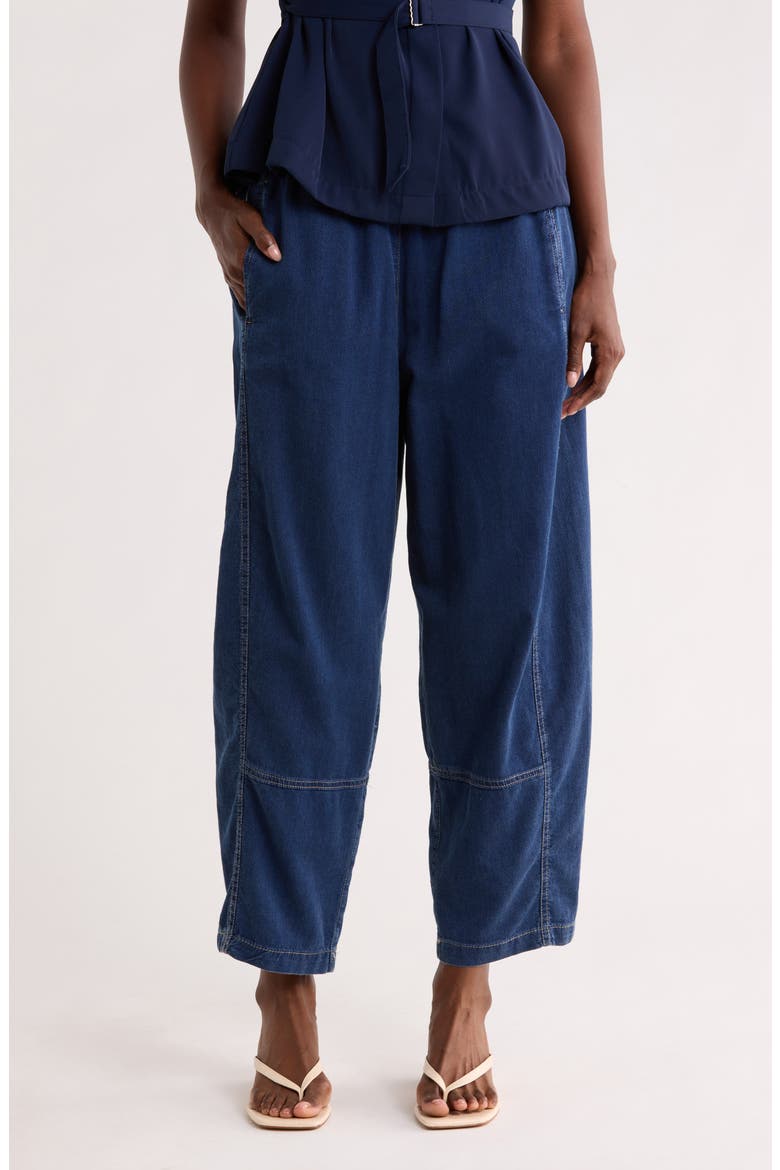 Pique Barrel Leg Ankle Pants, Main, color, DARK WASH