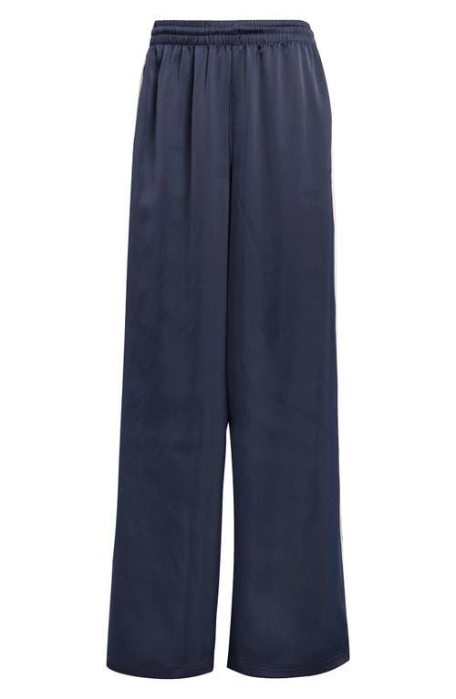 Shop Adidas Originals Recycled Polyester Satin Wide Leg Track Pants In Night Indigo