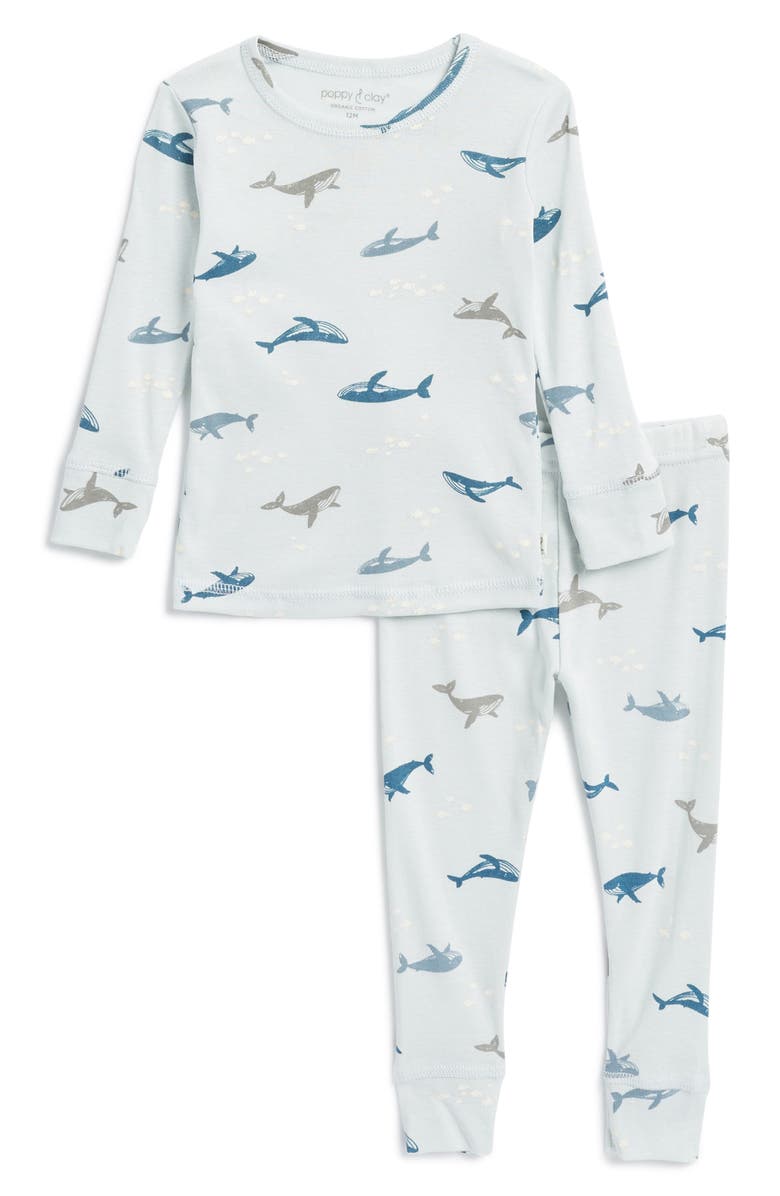 Poppy & Clay Be Free Fitted Two-Piece Pajamas, Main, color, Blue Ground Whales