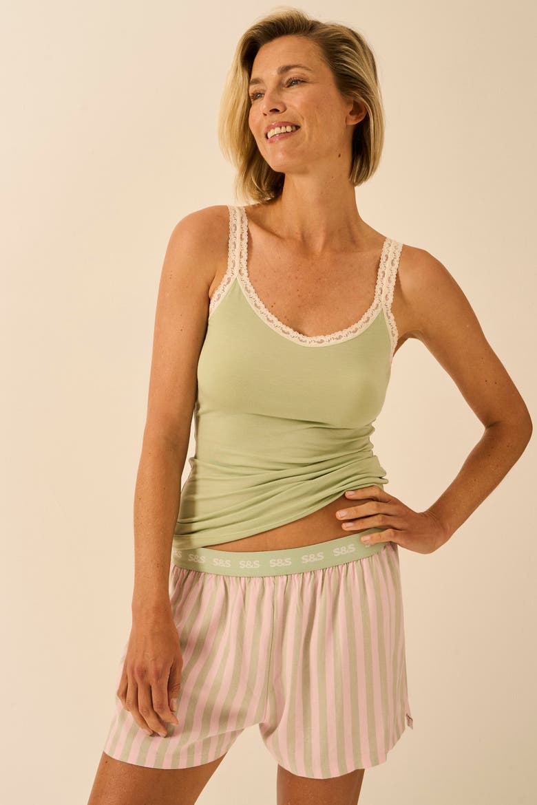 Ecovero Pyjama Shorts, Main, color, Eucalyptus Stripe