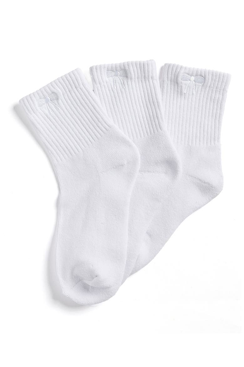 Bow 3-Pack Cushioned Crew Socks, Main, color, WHITE