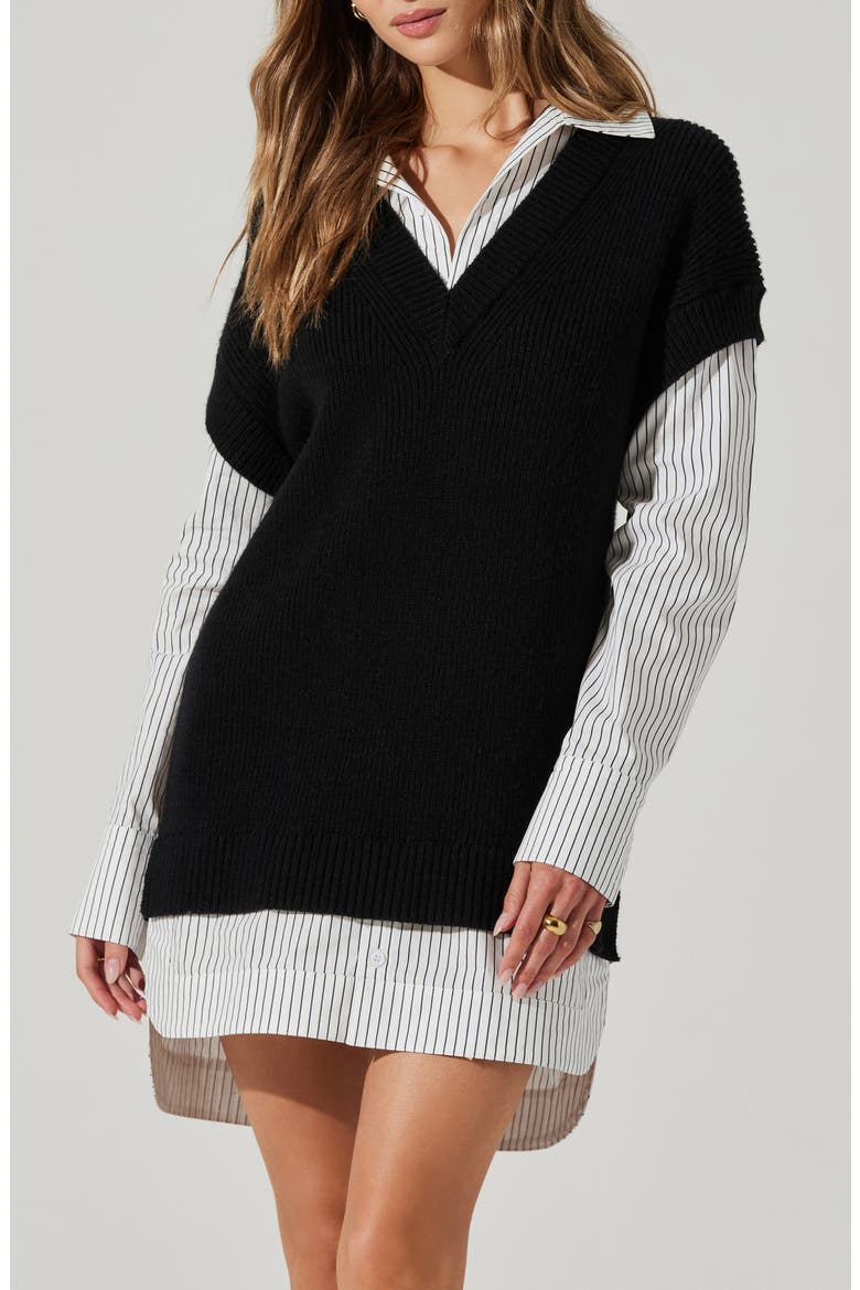 Ishilly Layered Long Sleeve Sweater Shirtdress, Alternate, color, BLACK WHIT
