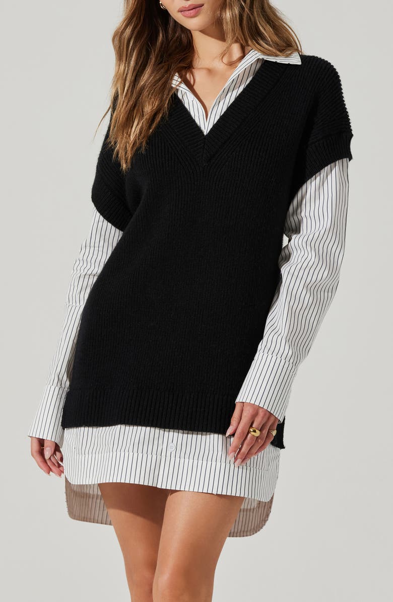 ASTR the Label Ishilly Layered Long Sleeve Sweater Shirtdress, Alternate, color, 