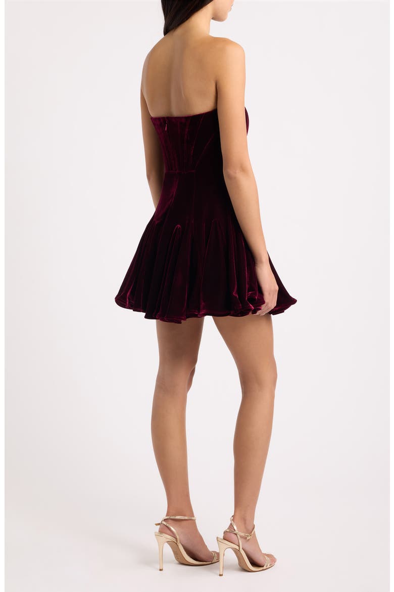Zarae Corset Strapless Velvet Minidress, Alternate, color, MERLOT