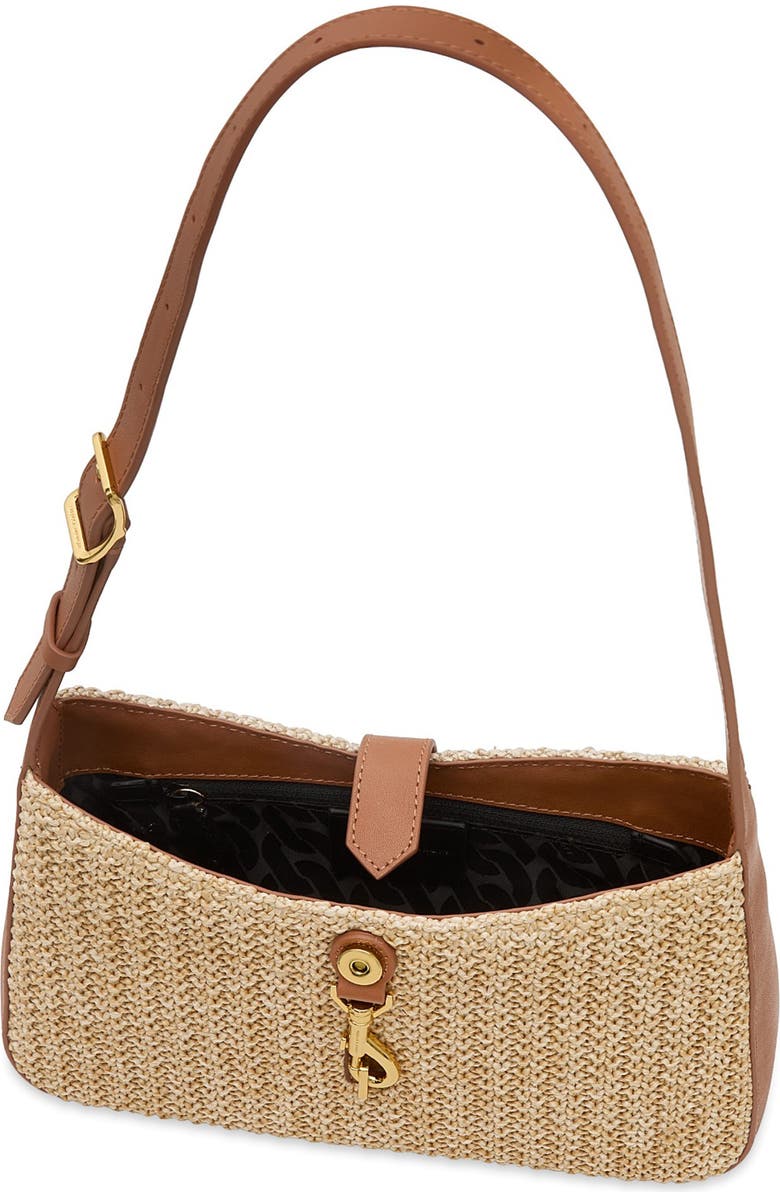 Rebecca Minkoff Small Megan Woven Straw & Leather Shoulder Bag, Alternate, color, Natural/ Caramello