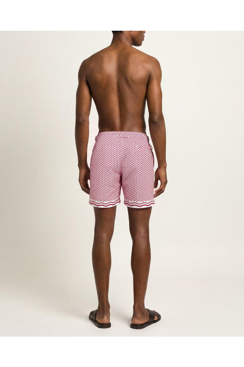 Bulldog Mid-Length Ocra Printed Swim Shorts, Alternate, color, WHITE SAND/VERMILLION