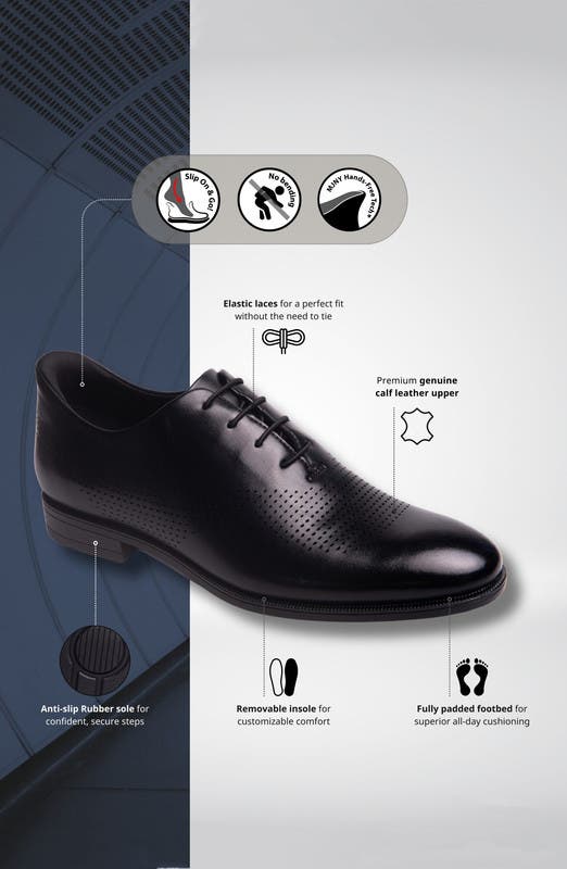 Marc Joseph New York East Road Hands-Free Slip On Technology Perforated Dress Oxfords, Alternate, color, Black Napa Leather
