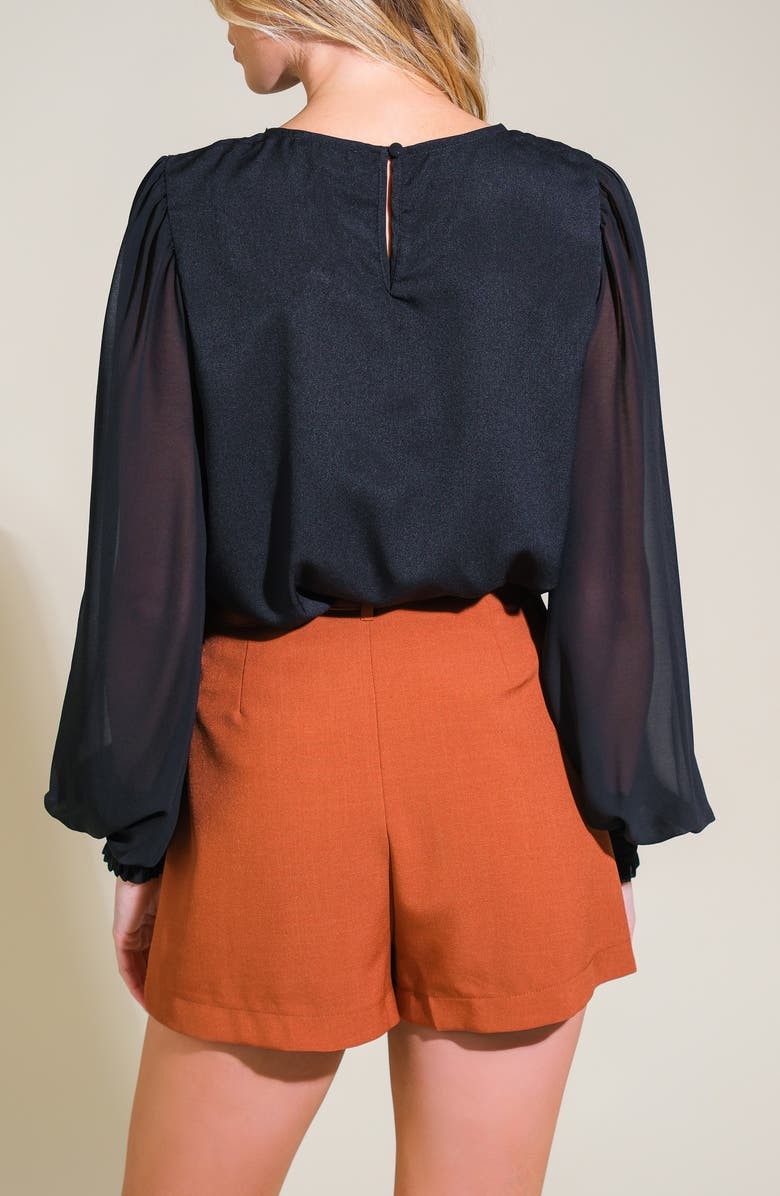 FLYING TOMATO Long Sleeve Mixed Media Top, Alternate, color, Black