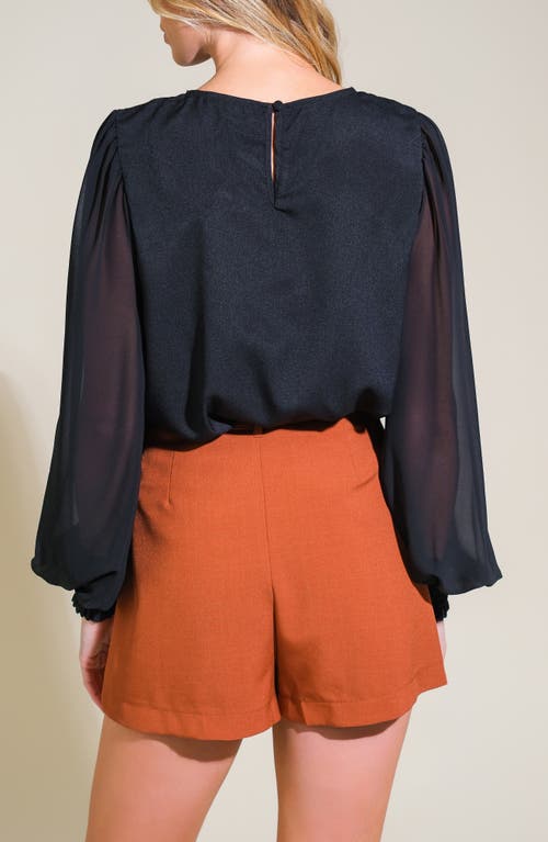 Flying Tomato Long Sleeve Mixed Media Top In Black