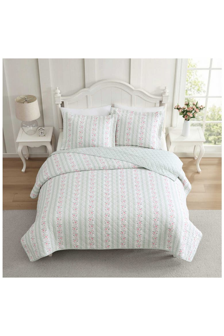 Rosemoore Reversible Quilt Set, Alternate, color, WHITE/ SAGE GREEN/ PINK