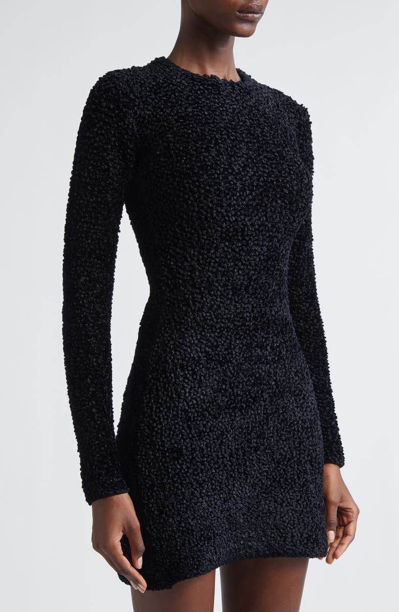 FERRAGAMO Long Sleeve Chenille Shift Dress, Alternate, color, Nero