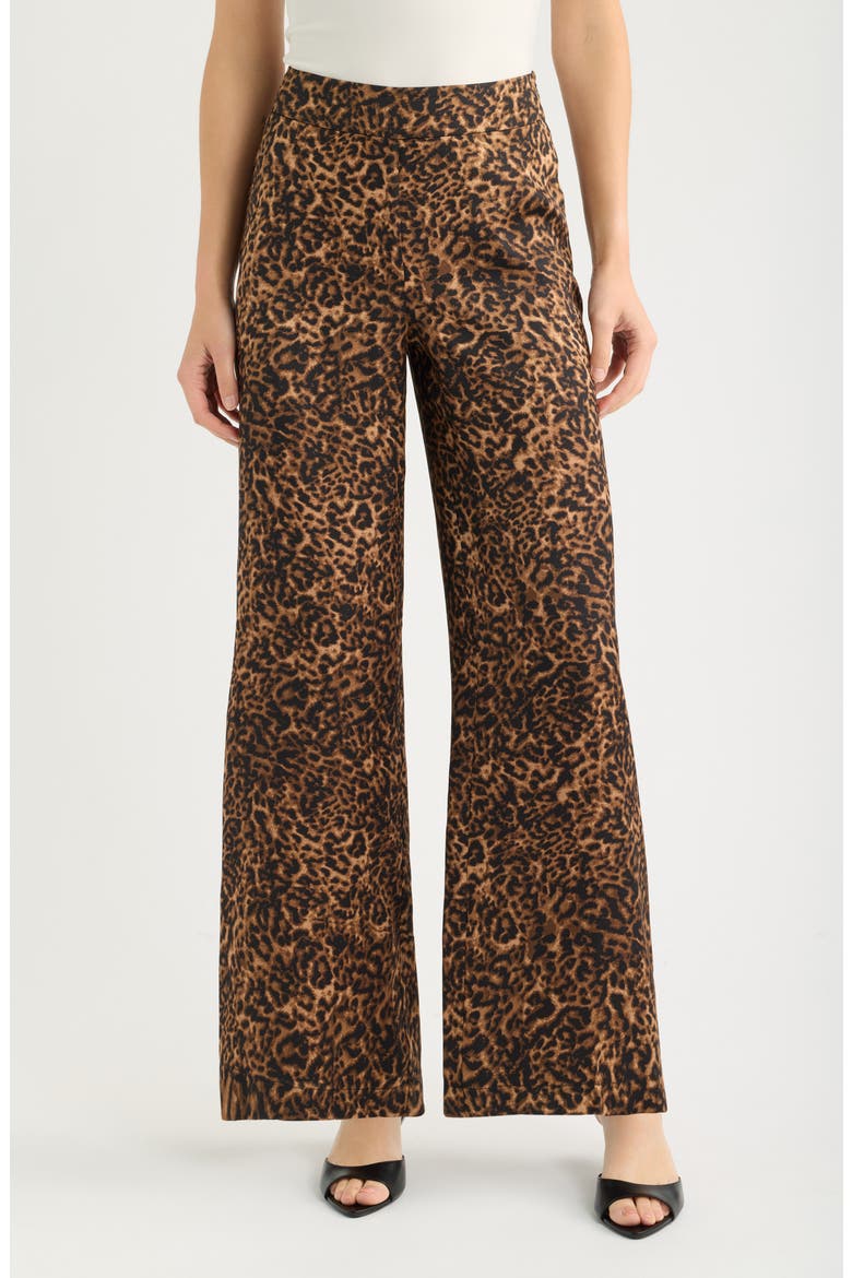 Leopard Print Wide Leg Pants, Main, color, WALNUT BLACK LEOPARD