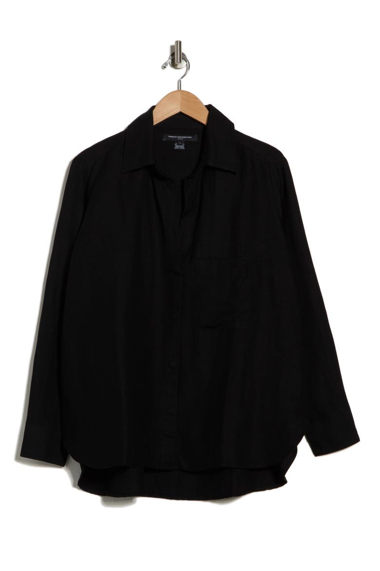 Birdie Oversize Linen Blend Button-Up Shirt, Alternate, color, BLACKOUT