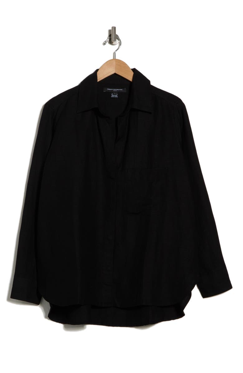 French Connection Birdie Oversize Linen Blend Button-Up Shirt, Main, color, Blackout