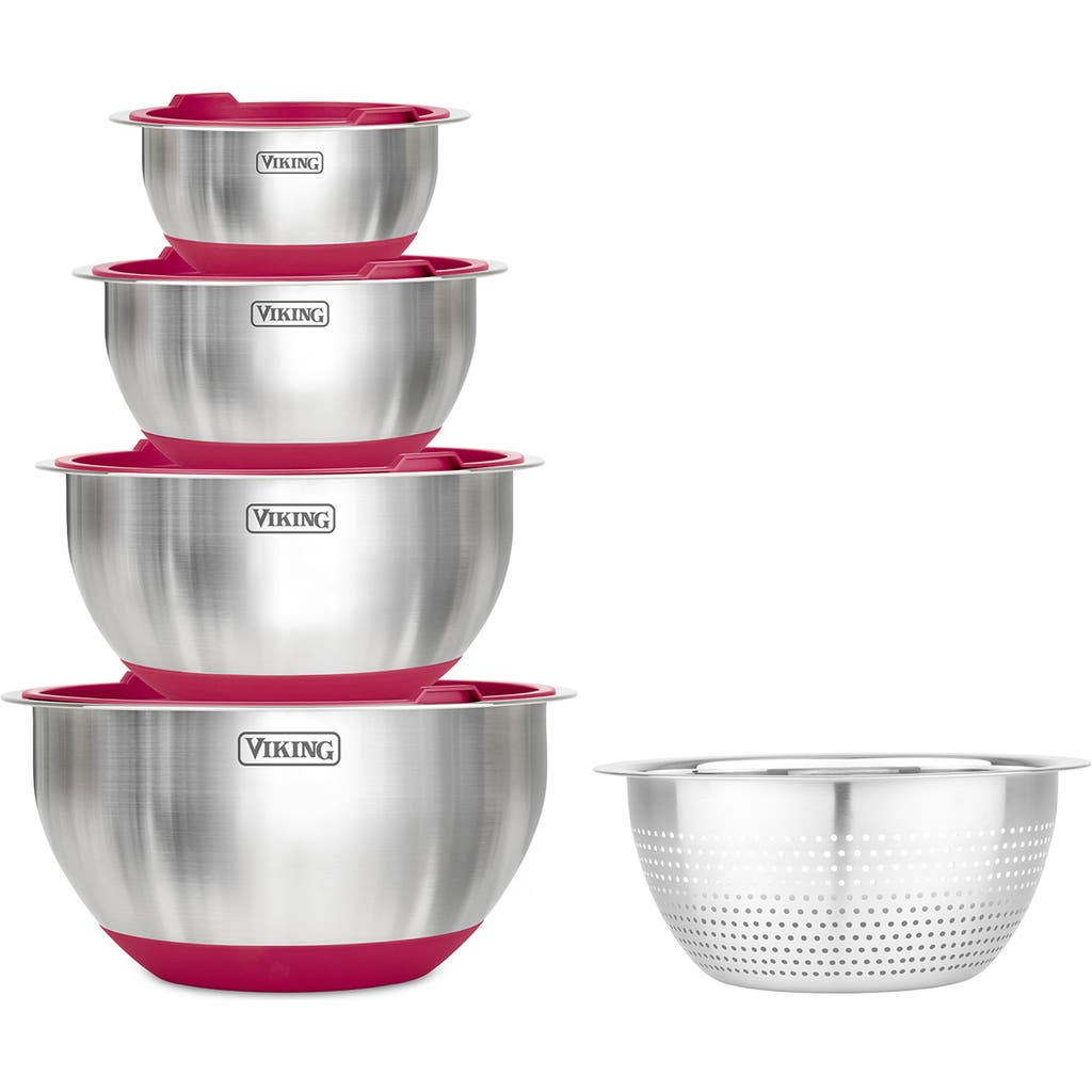Viking 9 Pc Stainless Steel Bowl Set With Strainer In Red