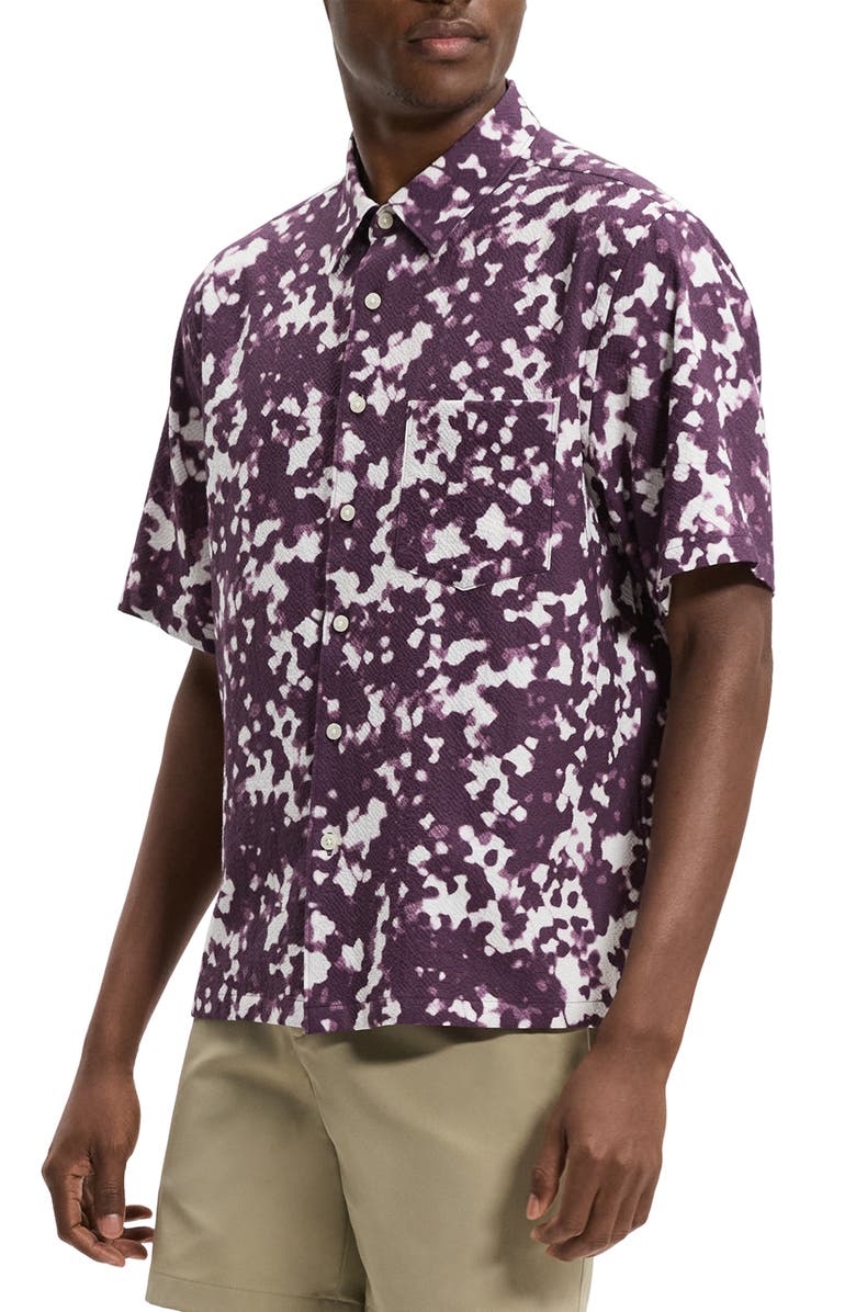 Theory Weekend Short Sleeve Seersucker Button-Up Shirt, Main, color, 