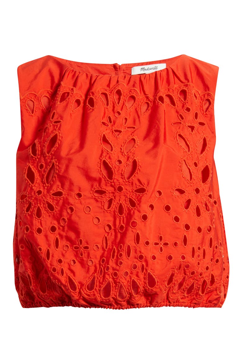 Embroidered Sleeveless Poplin Bubble Top, Alternate, color, WILD POPPY