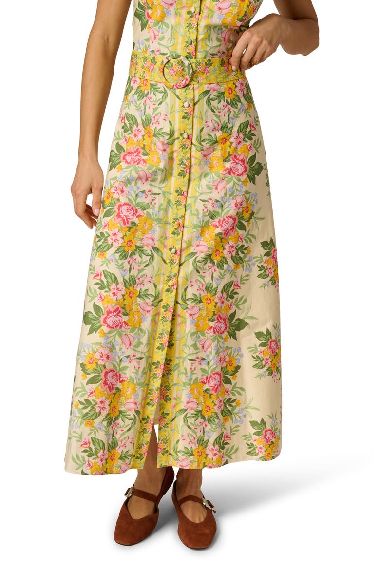 Floral Belted Cotton Maxi Shirtdress, Alternate, color, PALE YELLOW