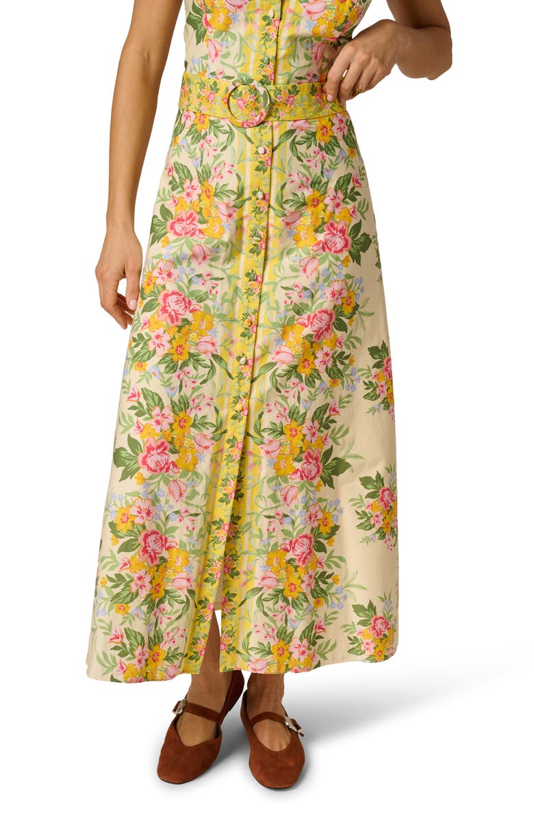 Adrianna Papell Floral Belted Cotton Maxi Shirtdress, Alternate, color, Pale Yellow