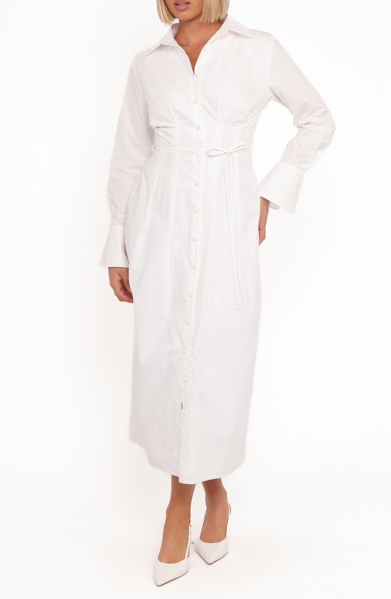 Petal & Pup Alexander Long Sleeve Cotton Midi Shirtdress, Main, color, Ivory
