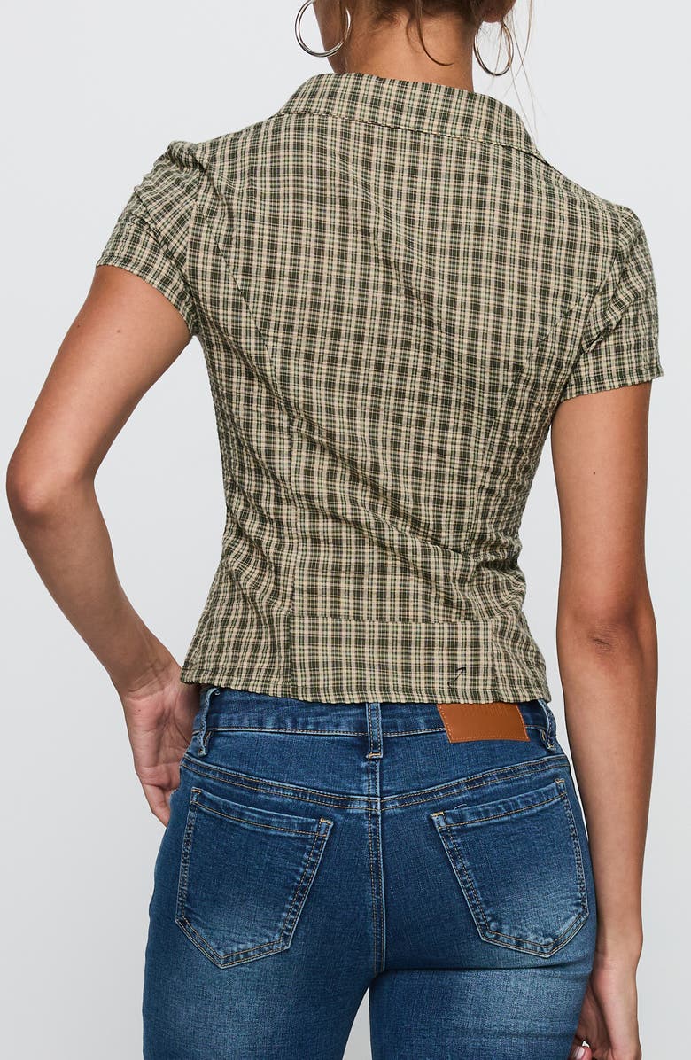 Princess Polly Alma Mater Check Cotton Button-Up Shirt, Alternate, color, Green Check