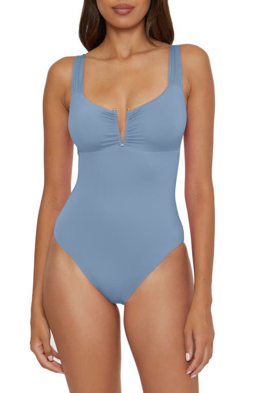 Becca Shirred V-Wire One-Piece Swimsuit in New Mist 