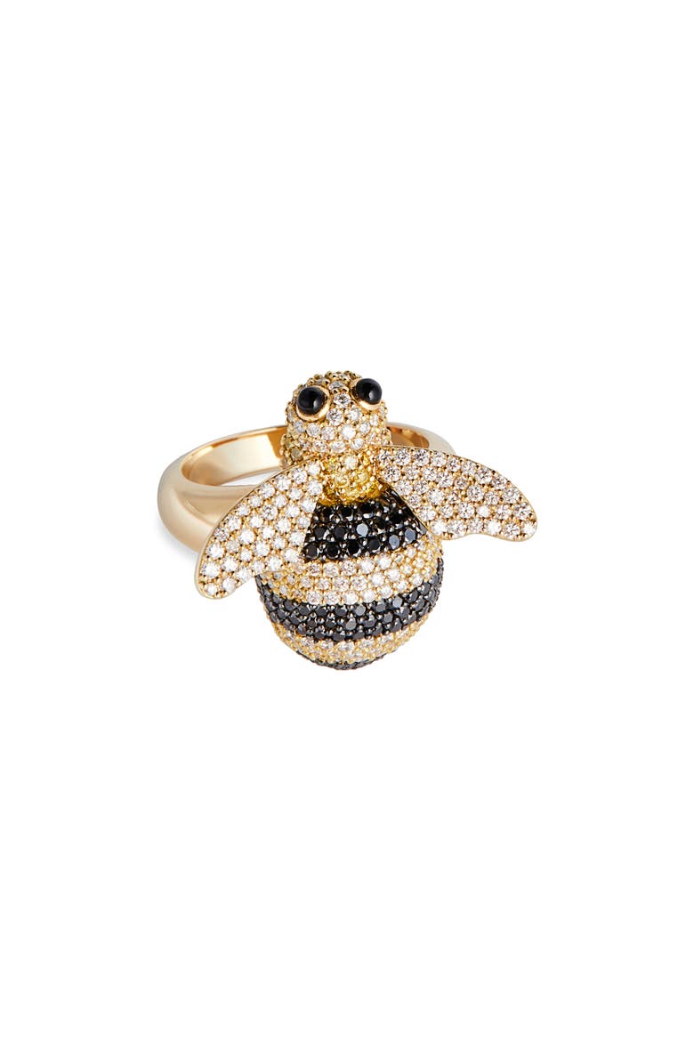 Honey Bee Diamond Pavé Ring, Main, color, CANARY/ BLACK/ WHITE DIAMOND