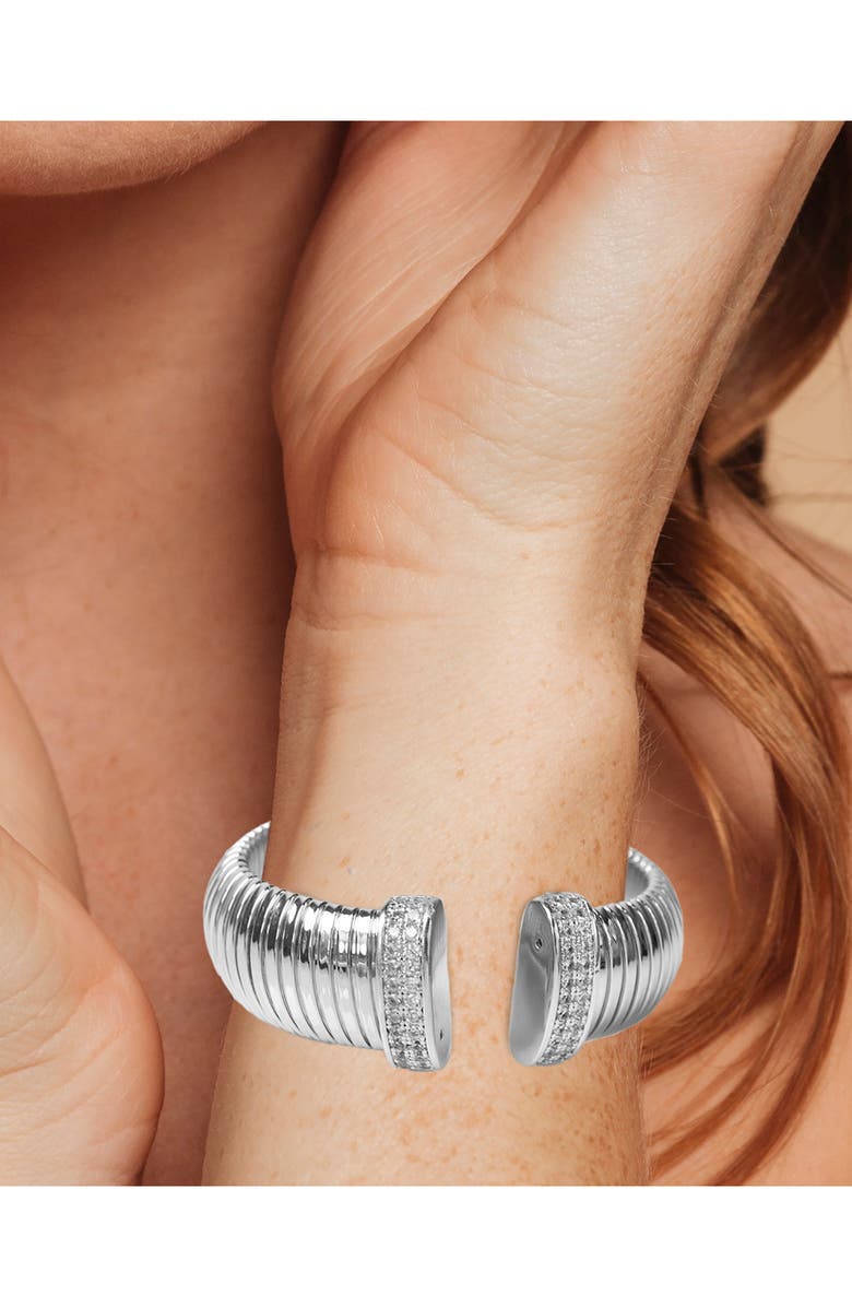 CZ by Kenneth Jay Lane Pave CZ Open Cuff Bracelet, Alternate, color, Clear/ Silver