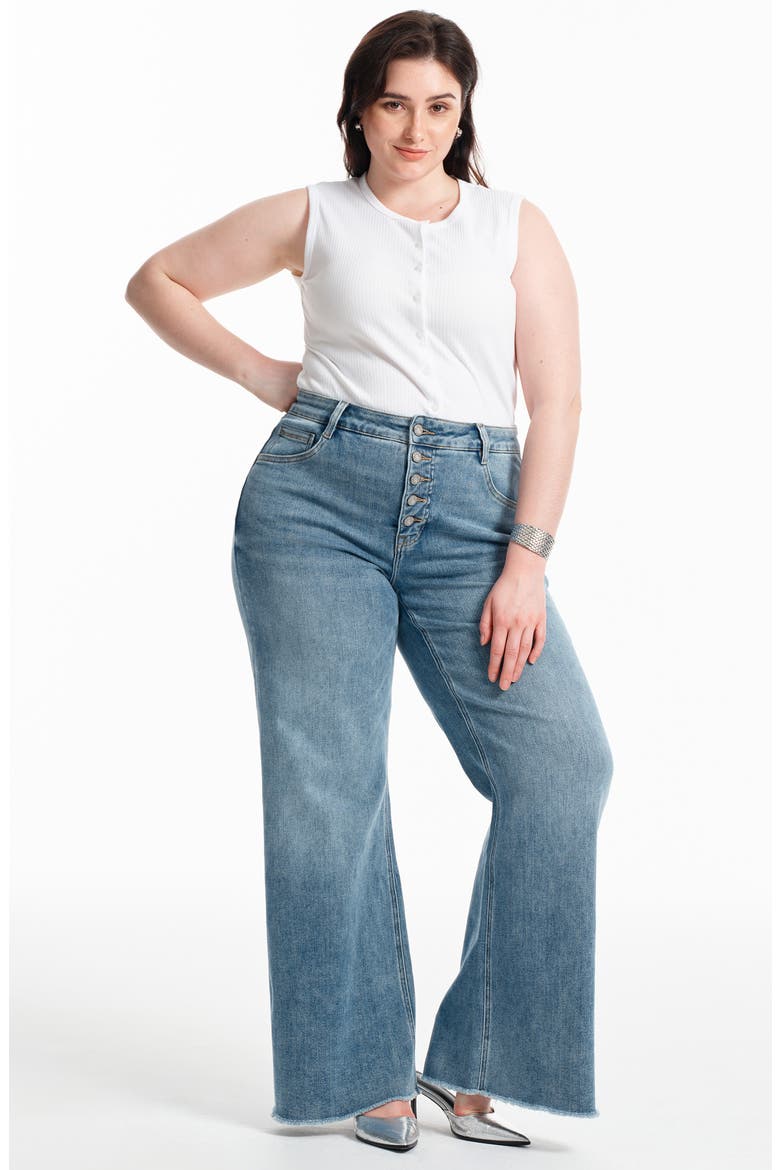 Frayed Mid Rise Wide Leg Jeans, Alternate, color, LIGHT BLUE
