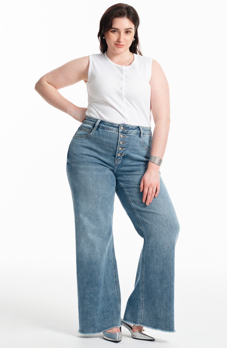 Bayeas Frayed Mid Rise Wide Leg Jeans, Alternate, color,