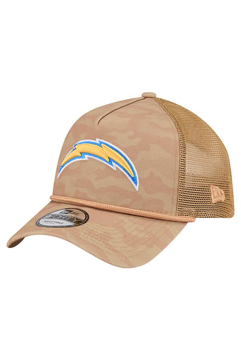 Men's New Era  Tan Los Angeles Chargers Wheat Camo 9FORTY Adjustable Hat, Main, color, Tan