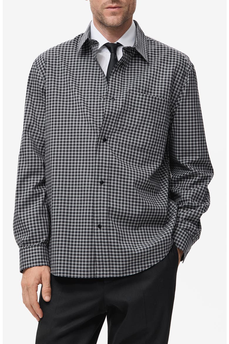 Relaxed Fit Check Snap-Up Shirt, Main, color, BLACK