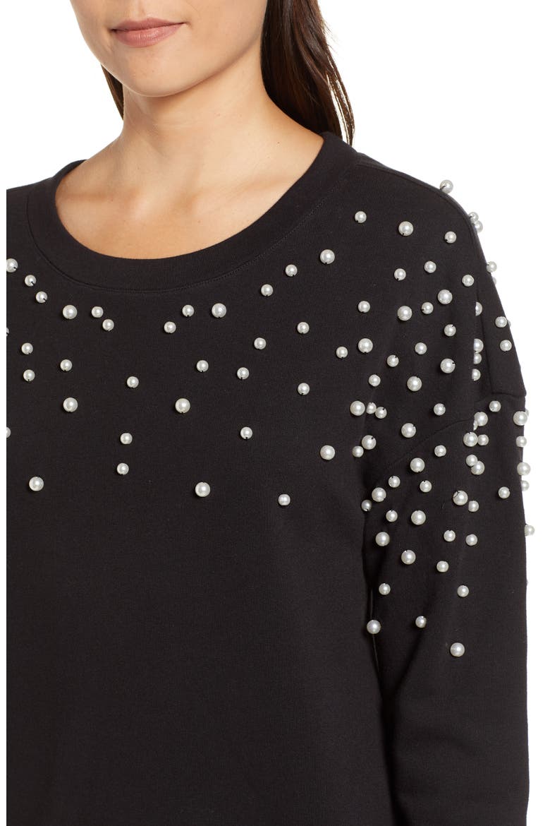 PEARL DETAIL SWEATSHIRT, Alternate, color, BLACK