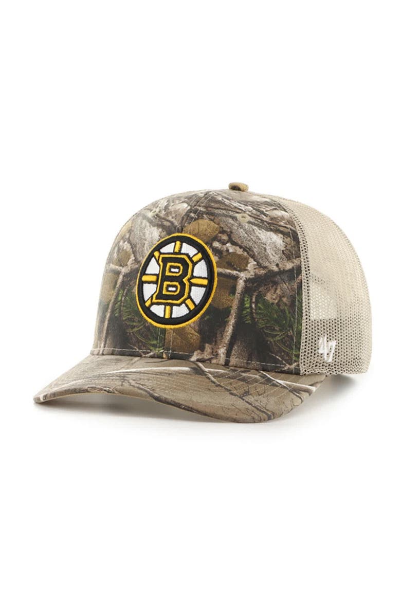 '47 Men's '47 Realtree Camo Boston Bruins Logo Trucker Adjustable Hat, Main, color, 