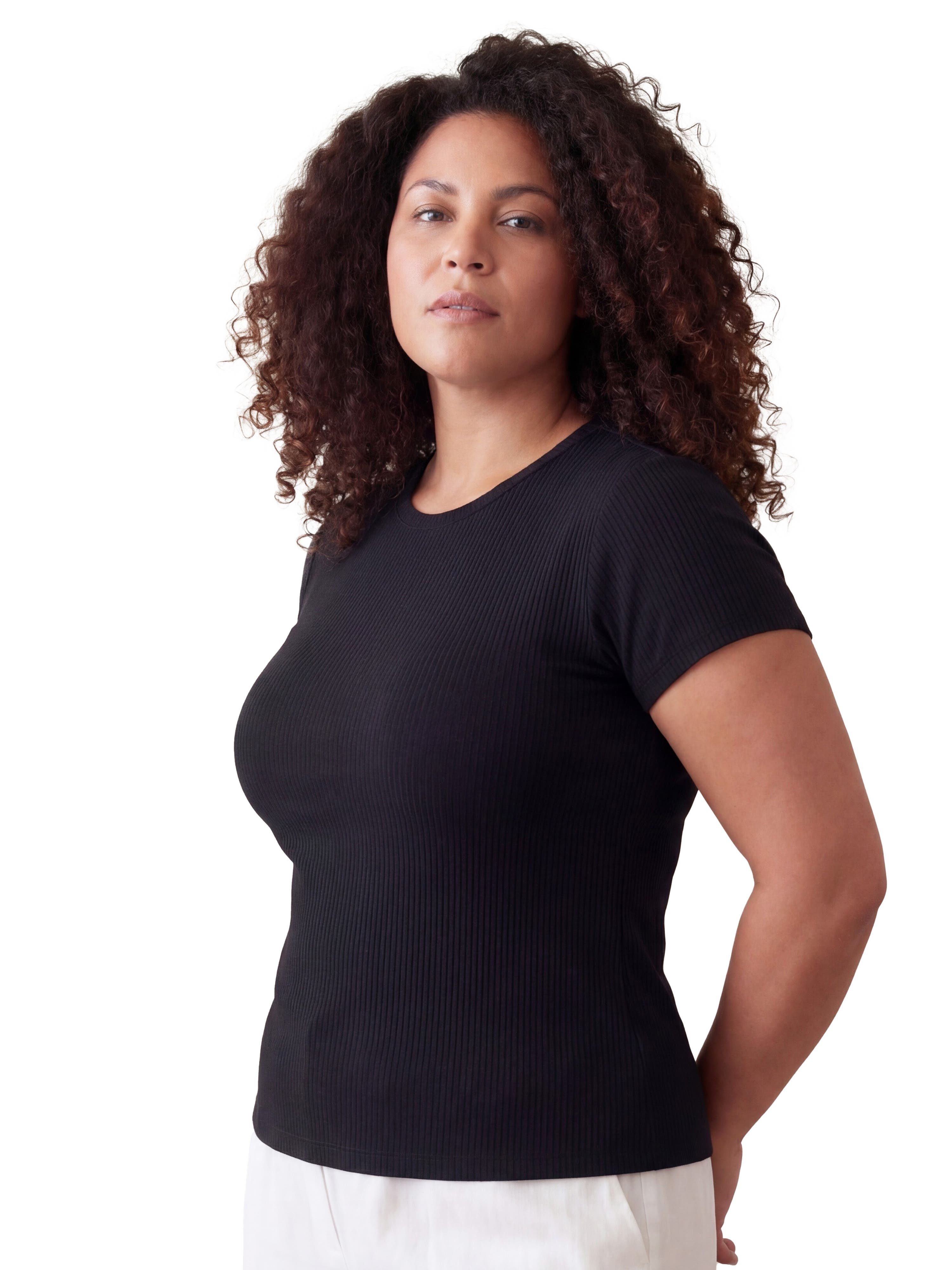 Curvy Basic Ribbed Knit Round Neck Short Sleeve Top - image 2