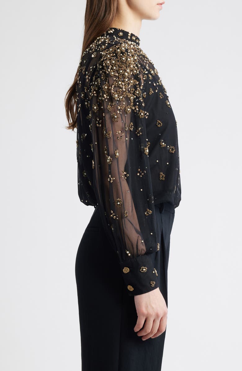 FARM Rio Embroidered Tulle Bubble Top, Alternate, color, Black