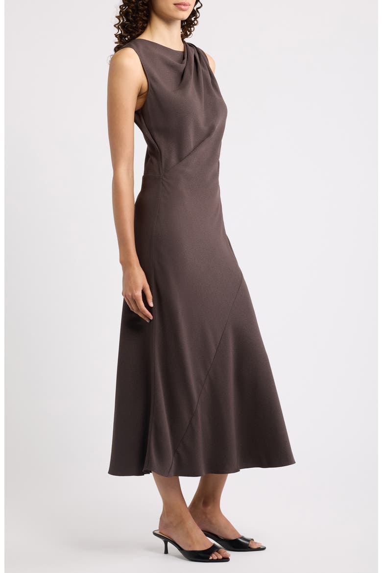 Twist Shoulder Crepe Midi Dress, Alternate, color, CACAO - DAJ