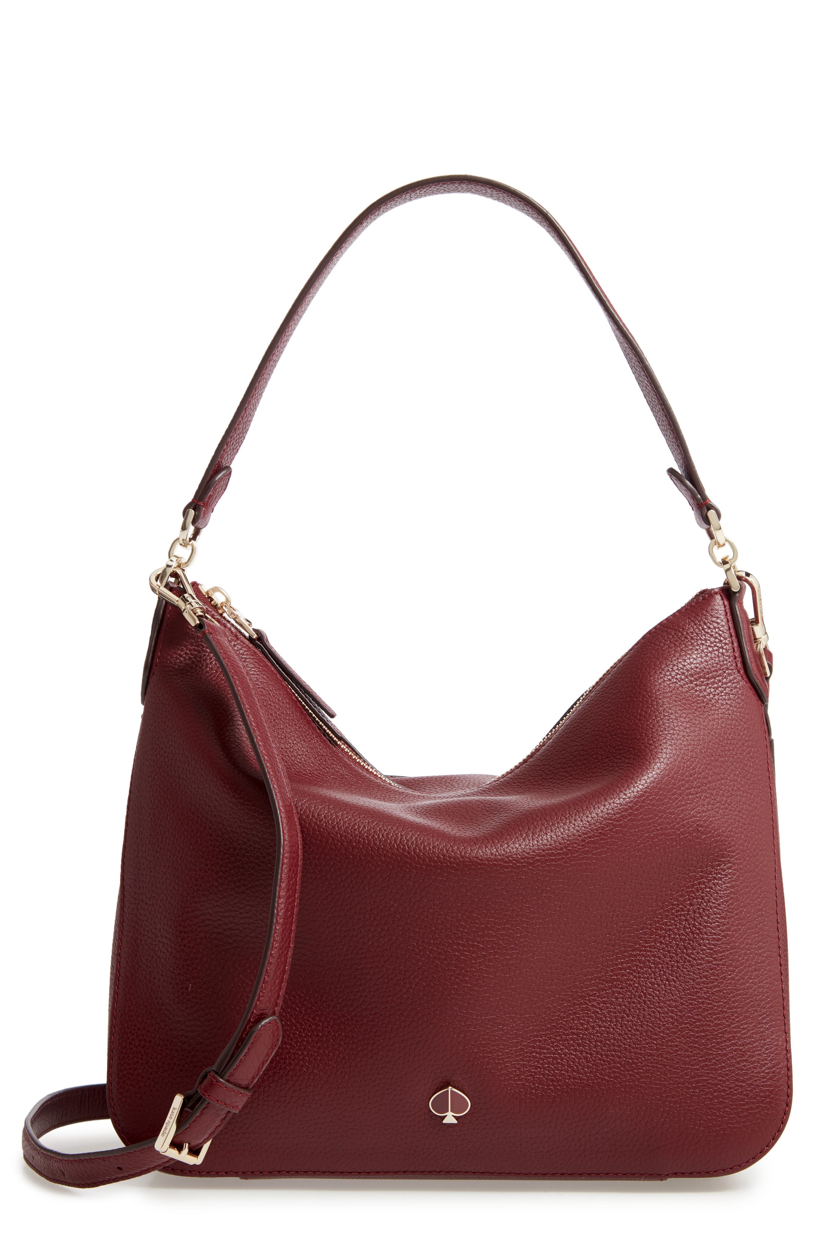 medium polly leather shoulder bag, Main, color, CHERRYWOOD