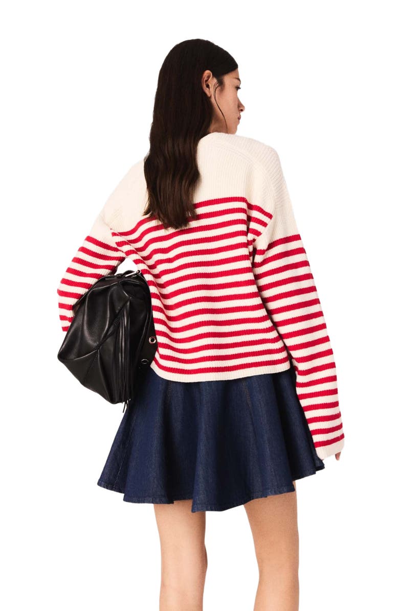 maje Striped rib knit sweater, Alternate, color, Ecru /Red