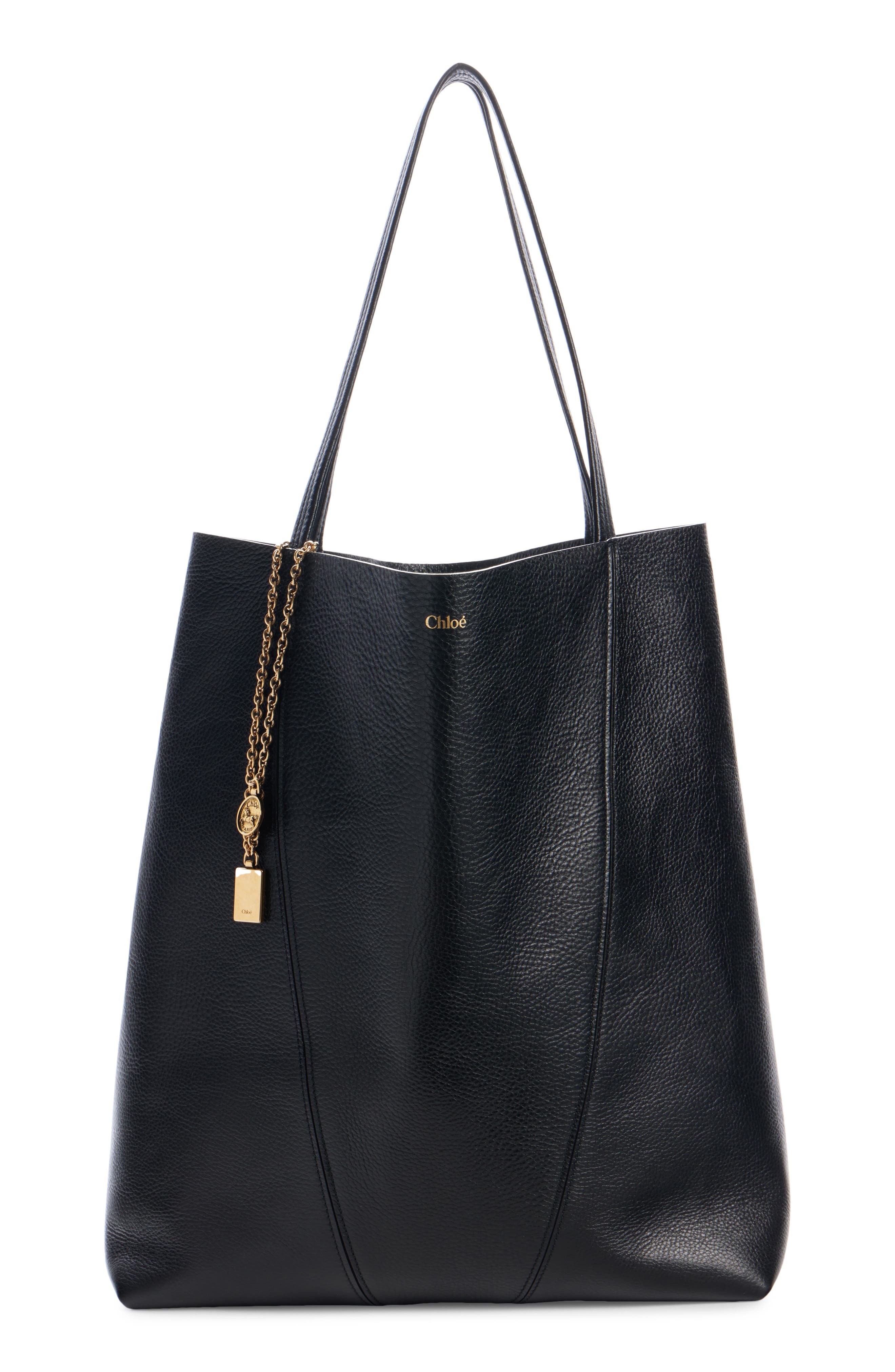 Chloé Large Spin Leather Tote, Alternate, color, 001 Black