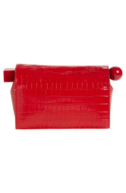Jacquemus The Rond Carré Croc-embossed Leather Clutch In Red 470