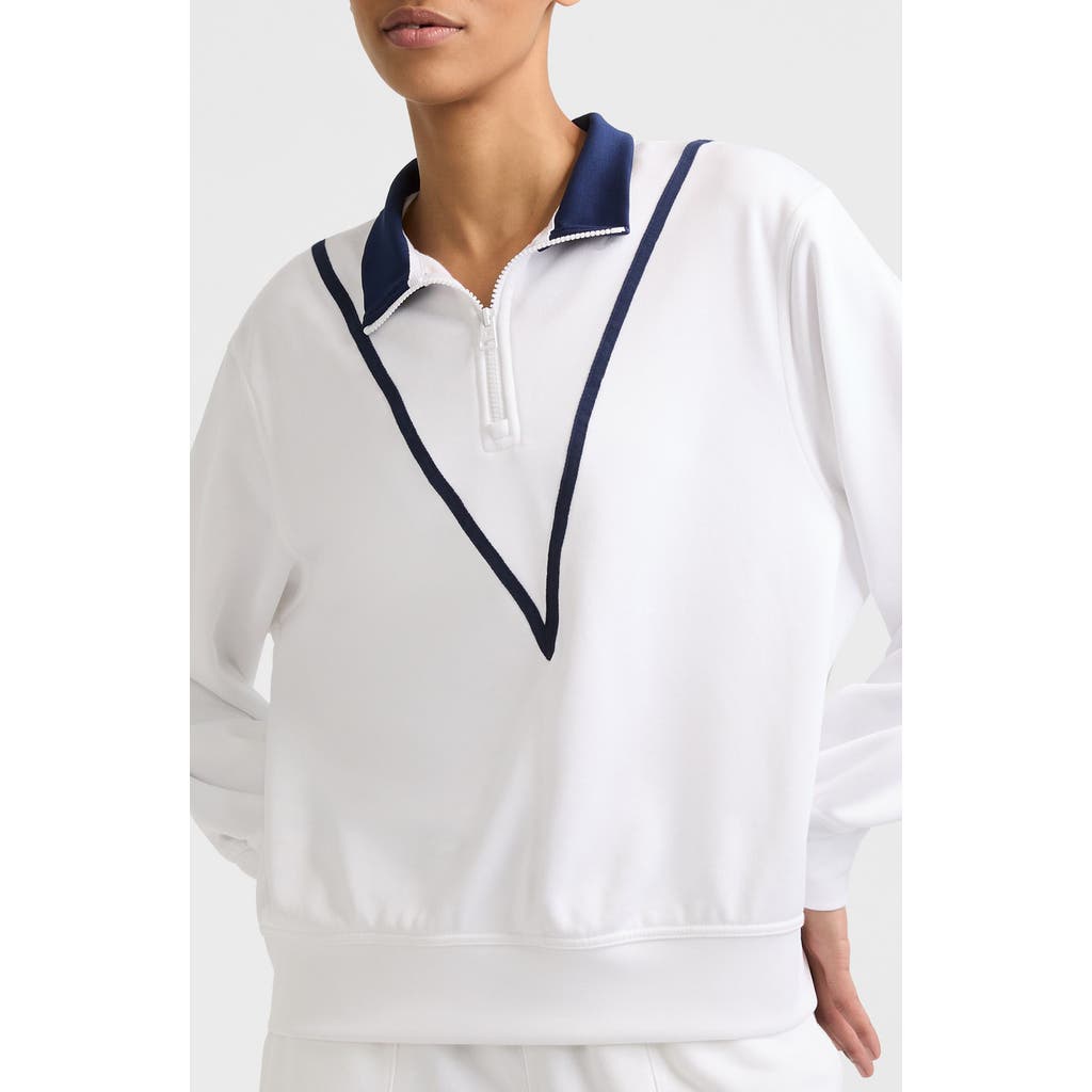 Champion Yearbook Quarter Zip Fleece Sweatshirt In White/sail Away Navy