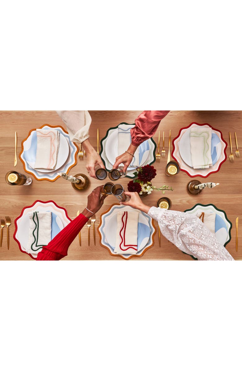 MISETTE Set of 4 Embroidered Linen Placemats, Alternate, color, Color Block - Rust/ Pink