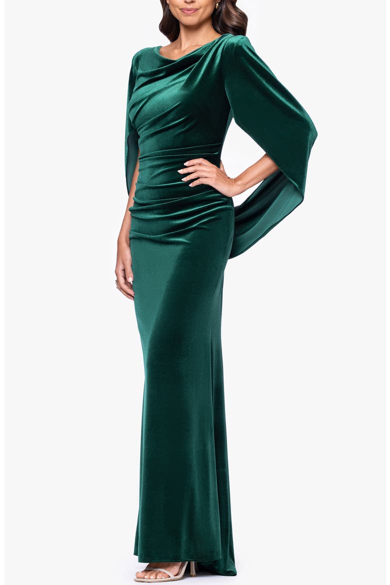 Drape Back Velvet Gown, Alternate, color, HUNTER