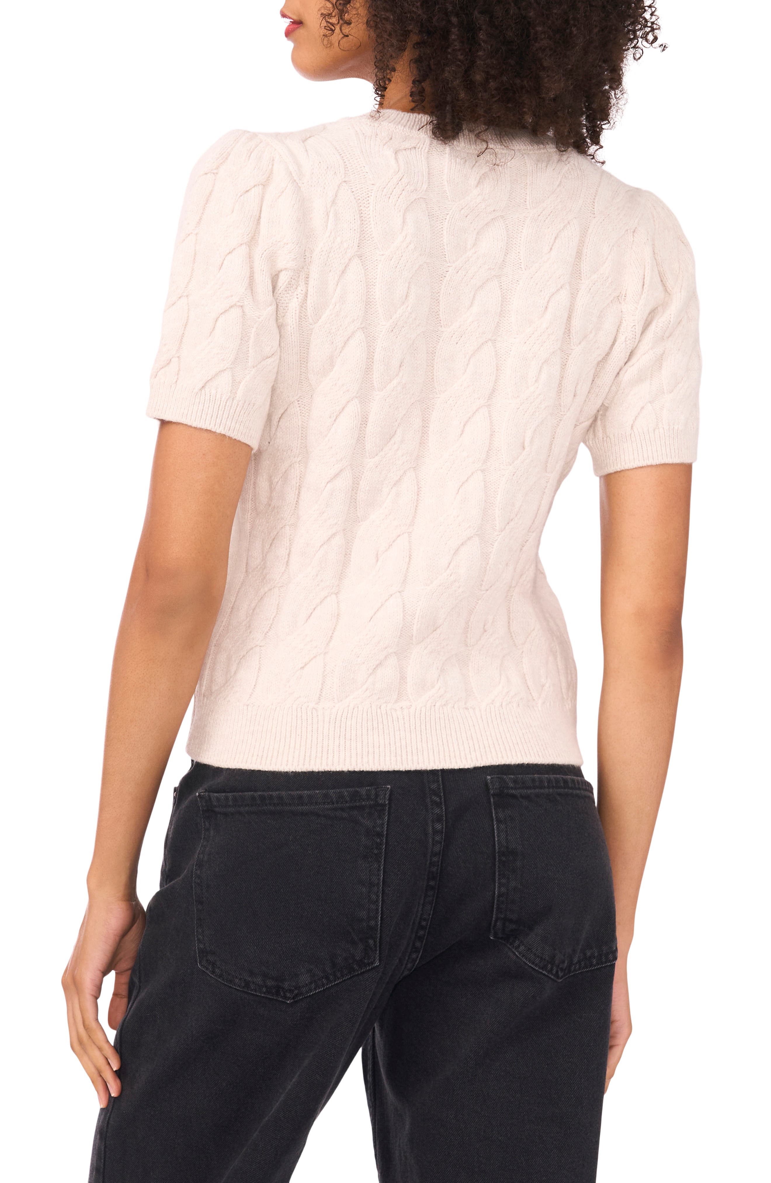 Cable Knit Puff Sleeve Sweater - image 2