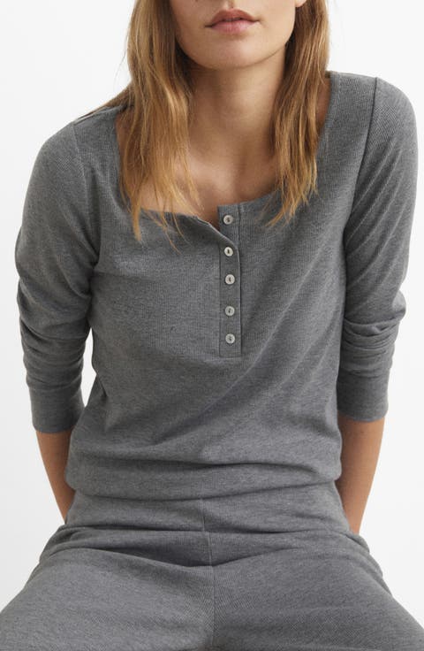 Rib Knit Pajama Henley
